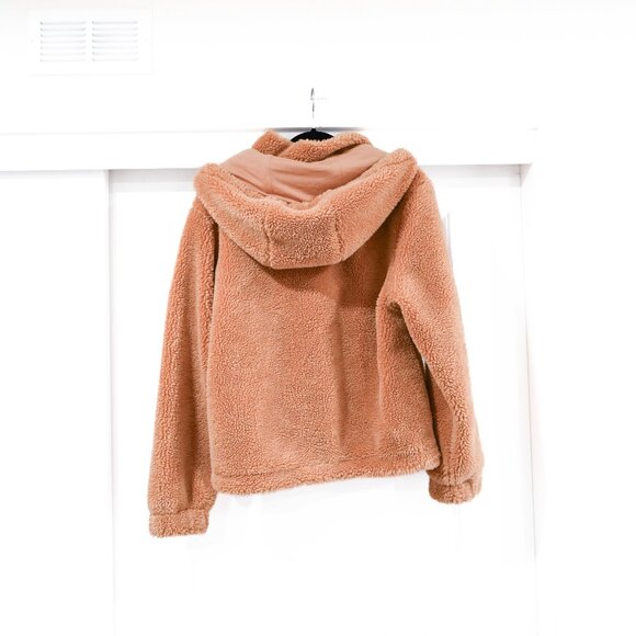 Carbon38 Teddy Zip Up Jacket with Hood in Tan Size Medium - Picture 6 of 10